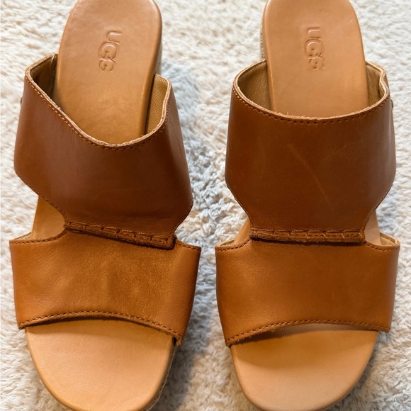 UGG Eirene WedgeTan Leather Wedge Sandals 6.5 - Picture 3 of 7